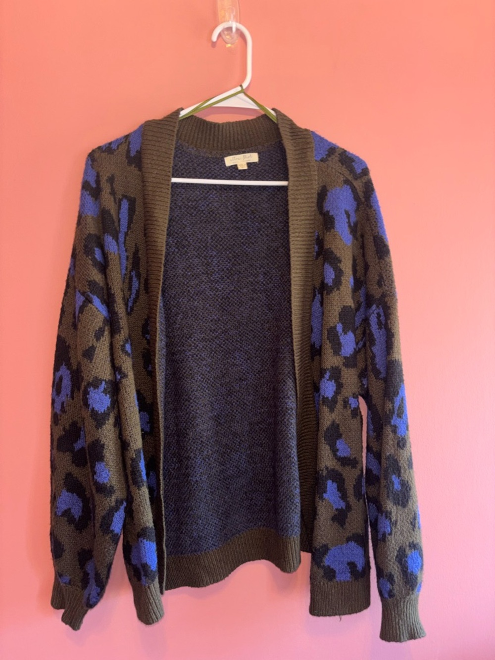 Ultra Flirt Olive and Blue Leopard Open-Front Cardigan